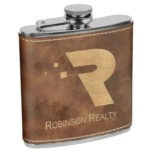 6 oz. Rustic/Gold Laserable Leatherette Stainless Steel Flask