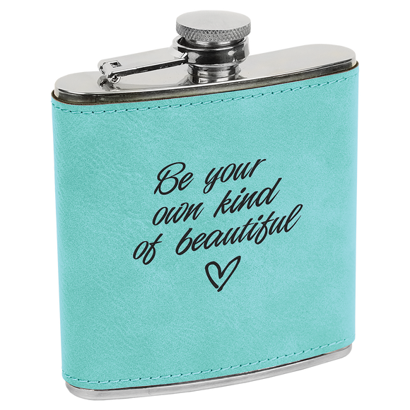 6 oz. Teal Laserable Leatherette Stainless Steel Flask