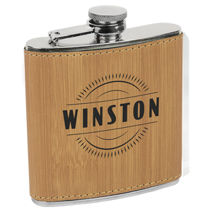 6 oz. Bamboo Laserable Leatherette Stainless Steel Flask
