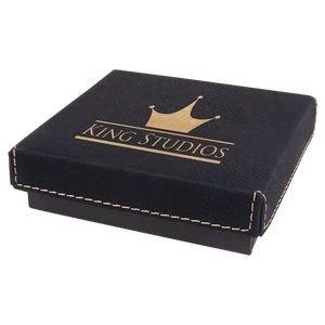 4" x 4" Black/Gold Medal Box with Laserable Leatherette Lid