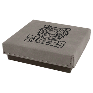 4" x 4" Gray Medal Box with Laserable Leatherette Lid