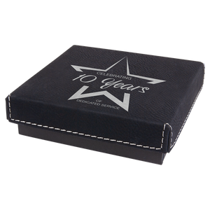 4" x 4" Black/Silver Medal Box with Laserable Leatherette Lid