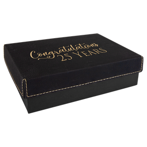 7 3/8" x 5 3/4" Black/Gold Gift Box with Laserable Leatherette Lid