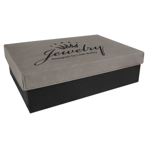 9 3/4" x 7" Gray Gift Box with Laserable Leatherette Lid