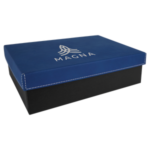 9 3/4" x 7" Blue/Silver Gift Box with Laserable Leatherette Lid