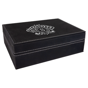 8" x 6 3/8" Black/Silver Laserable Leatherette Premium Gift Box