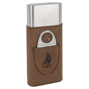 Dark Brown Laserable Leatherette Cigar Case with Cutter