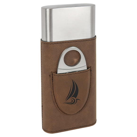 Dark Brown Laserable Leatherette Cigar Case with Cutter
