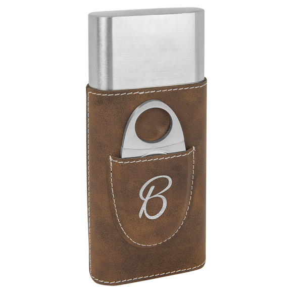Rustic/Silver Laserable Leatherette Cigar Case with Cutter