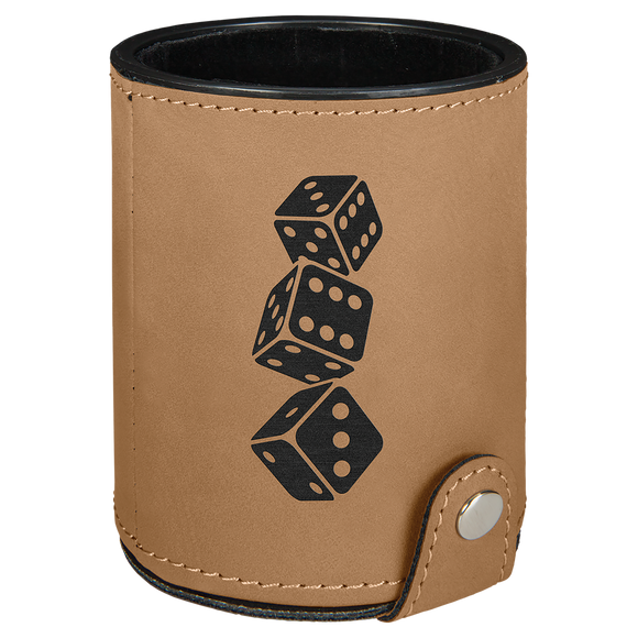 Light Brown Laserable Leatherette Dice Cup with 5 Dice