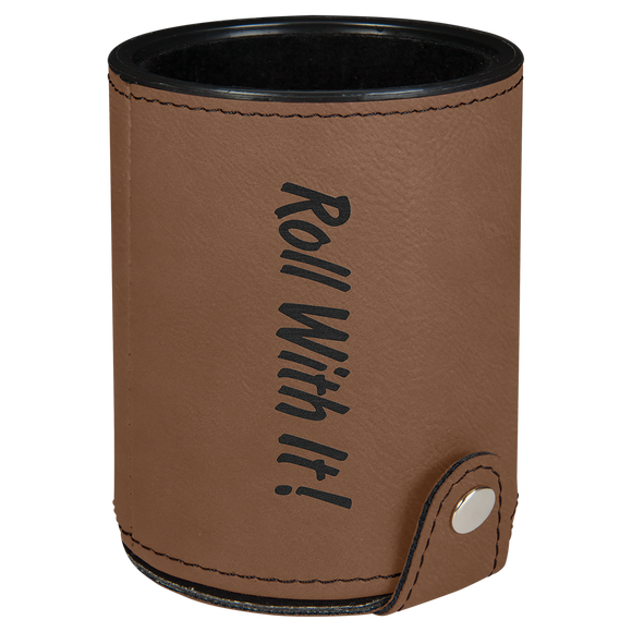 Dark Brown Laserable Leatherette Dice Cup with 5 Dice