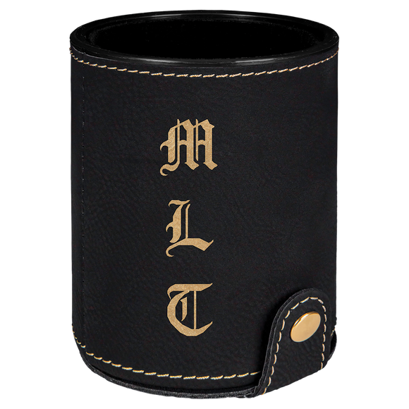 Black/Gold Laserable Leatherette Dice Cup with 5 Dice