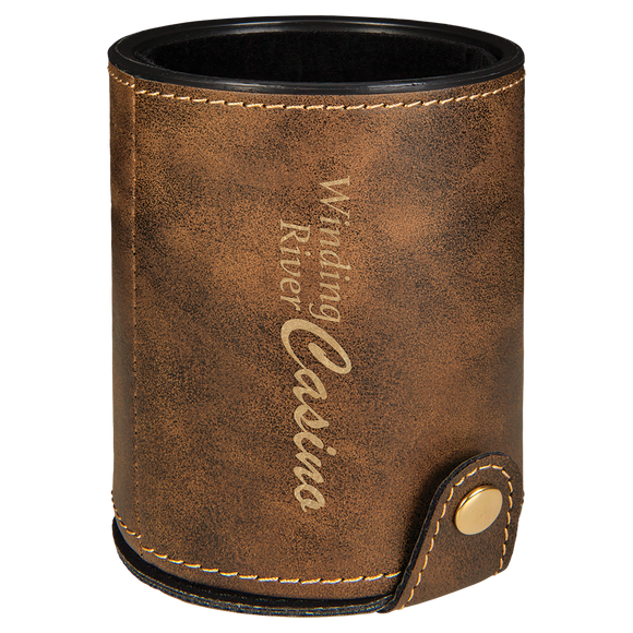 Rustic/Gold Laserable Leatherette Dice Cup with 5 Dice