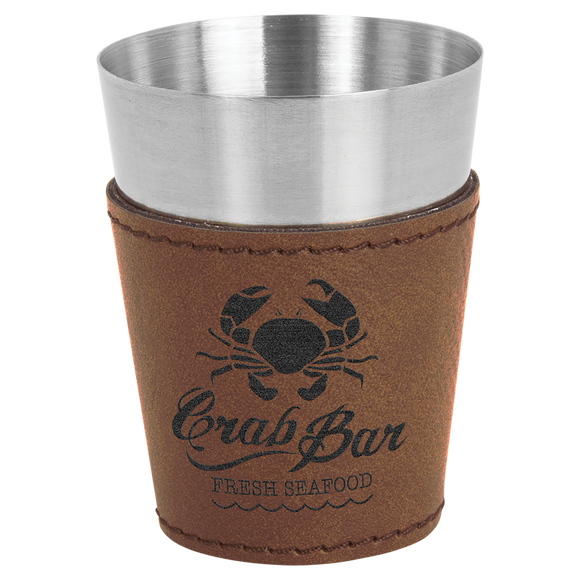 2 oz. Dark Brown Laserable Leatherette & Stainless Steel Shot Glass