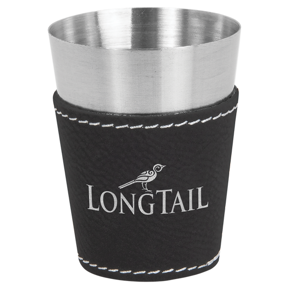 2 oz. Black/Silver Laserable Leatherette & Stainless Steel Shot Glass