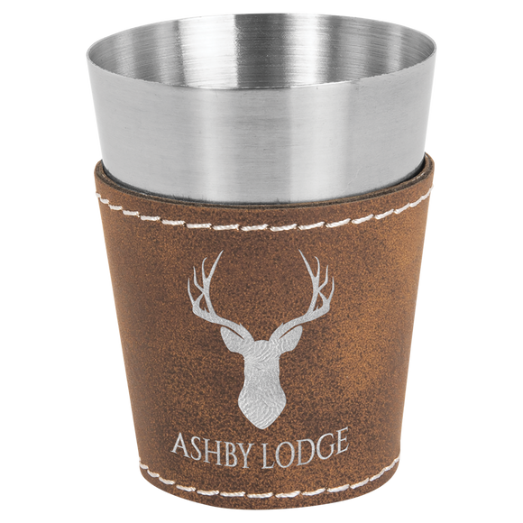 2 oz. Rustic/Silver Laserable Leatherette & Stainless Steel Shot Glass