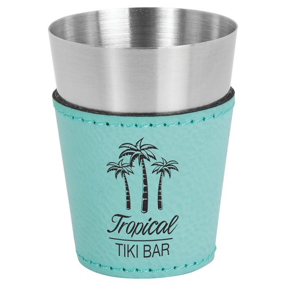 2 oz. Teal Laserable Leatherette & Stainless Steel Shot Glass