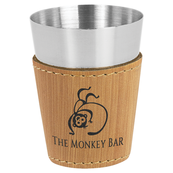 2 oz. Bamboo Laserable Leatherette & Stainless Steel Shot Glass