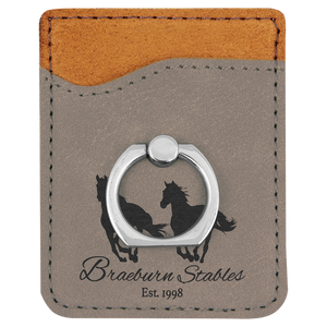 Gray Laserable Leatherette Phone Wallet with Silver Ring
