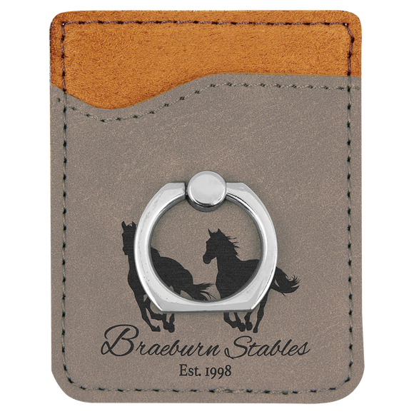 Gray Laserable Leatherette Phone Wallet with Silver Ring