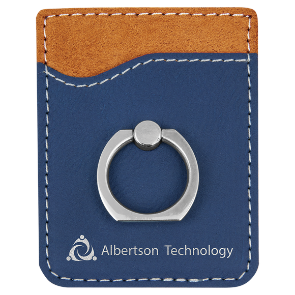 Blue/Silver Laserable Leatherette Phone Wallet with Silver Ring