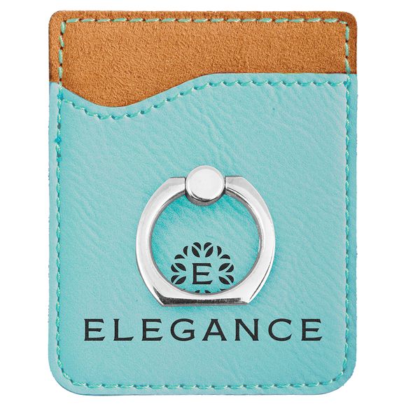 Teal Laserable Leatherette Phone Wallet with Silver Ring