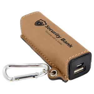 Light Brown Laserable Leatherette 2200 mAh Power Bank with USB Cord
