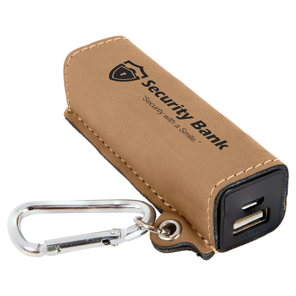 Light Brown Laserable Leatherette 2200 mAh Power Bank with USB Cord