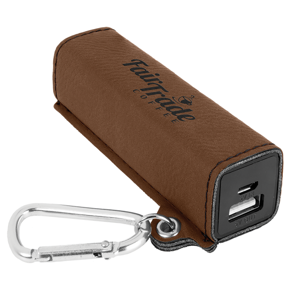 Dark Brown Laserable Leatherette 2200 mAh Power Bank with USB Cord