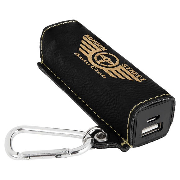 Black/Gold Laserable Leatherette 2200 mAh Power Bank with USB Cord