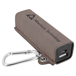 Gray Laserable Leatherette 2200 mAh Power Bank with USB Cord