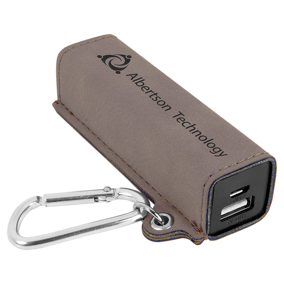 Gray Laserable Leatherette 2200 mAh Power Bank with USB Cord