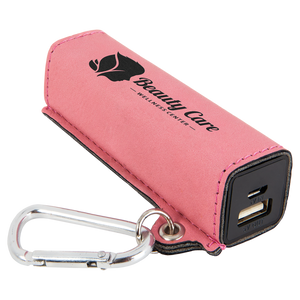 Pink Laserable Leatherette 2200 mAh Power Bank with USB Cord
