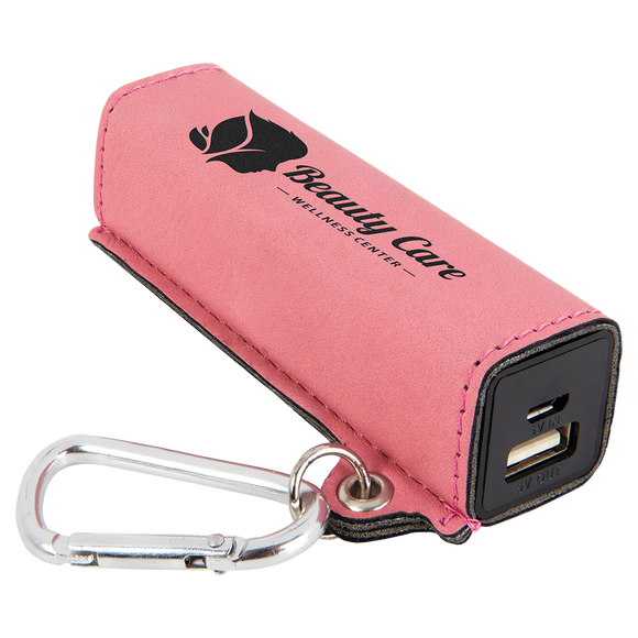 Pink Laserable Leatherette 2200 mAh Power Bank with USB Cord