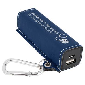 Blue/Silver Laserable Leatherette 2200 mAh Power Bank with USB Cord