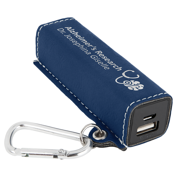 Blue/Silver Laserable Leatherette 2200 mAh Power Bank with USB Cord