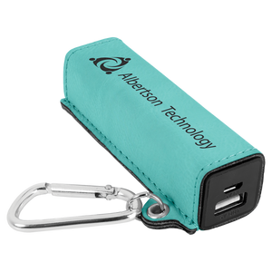 Teal Laserable Leatherette 2200 mAh Power Bank with USB Cord