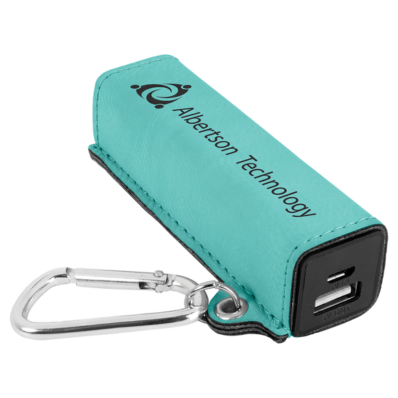 Teal Laserable Leatherette 2200 mAh Power Bank with USB Cord