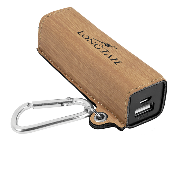 Bamboo Laserable Leatherette 2200 mAh Power Bank with USB Cord