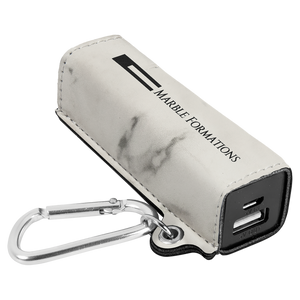 White Marble Laserable Leatherette 2200 mAh Power Bank with USB Cord