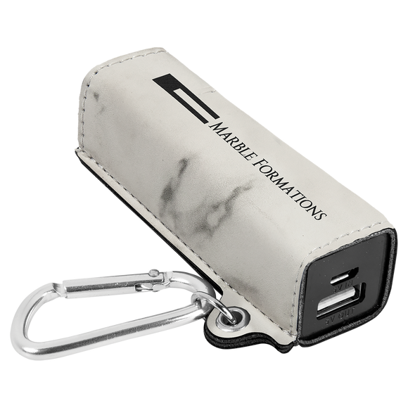 White Marble Laserable Leatherette 2200 mAh Power Bank with USB Cord