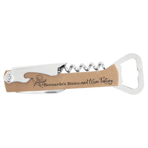 Light Brown Laserable Leatherette Wine Bottle Opener