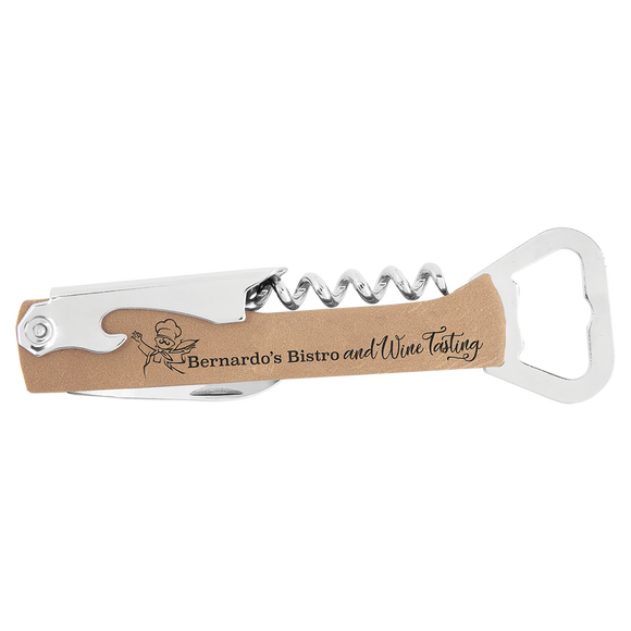 Light Brown Laserable Leatherette Wine Bottle Opener