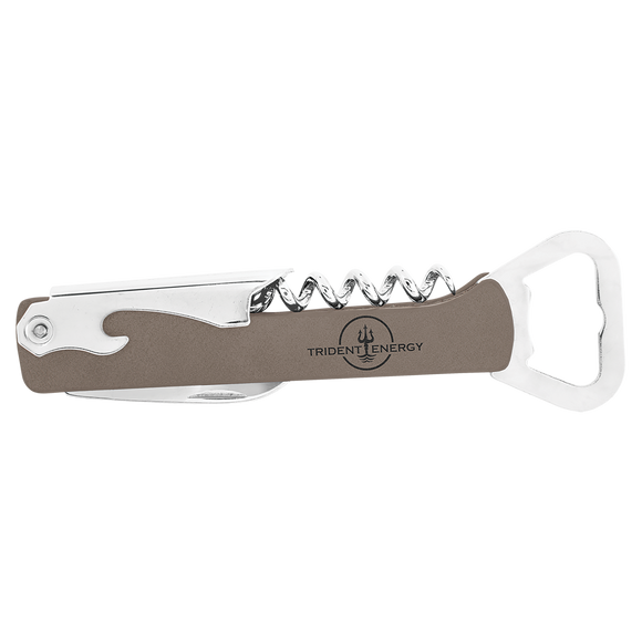 Gray Laserable Leatherette Wine Bottle Opener
