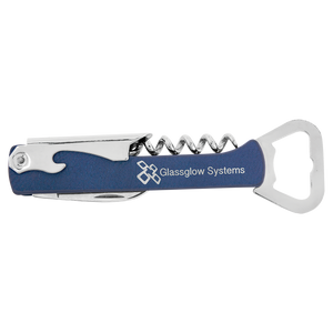 Blue/Silver Laserable Leatherette Wine Bottle Opener