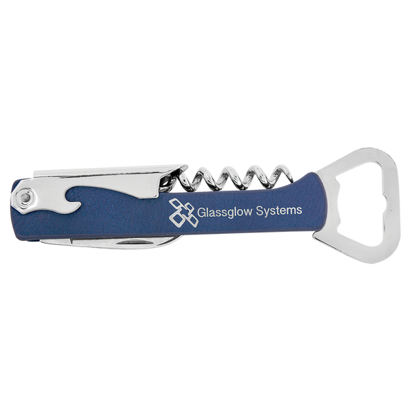 Blue/Silver Laserable Leatherette Wine Bottle Opener
