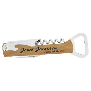 Bamboo Laserable Leatherette Wine Bottle Opener