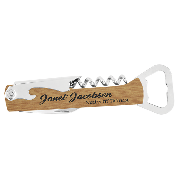 Bamboo Laserable Leatherette Wine Bottle Opener