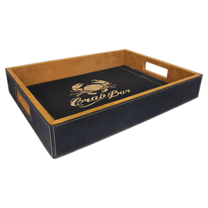 16" x 12" Black/Gold Laserable Leatherette Serving Tray