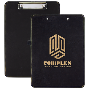 9" x 12 1/2" Black/Gold Laserable Leatherette Clip Board